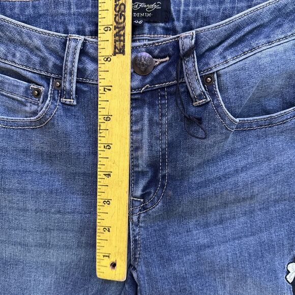 Ed Hardy Embroidered True Love Flare Jeans Womens 26 Love Eternal Spellout NEW - Picture 11 of 15